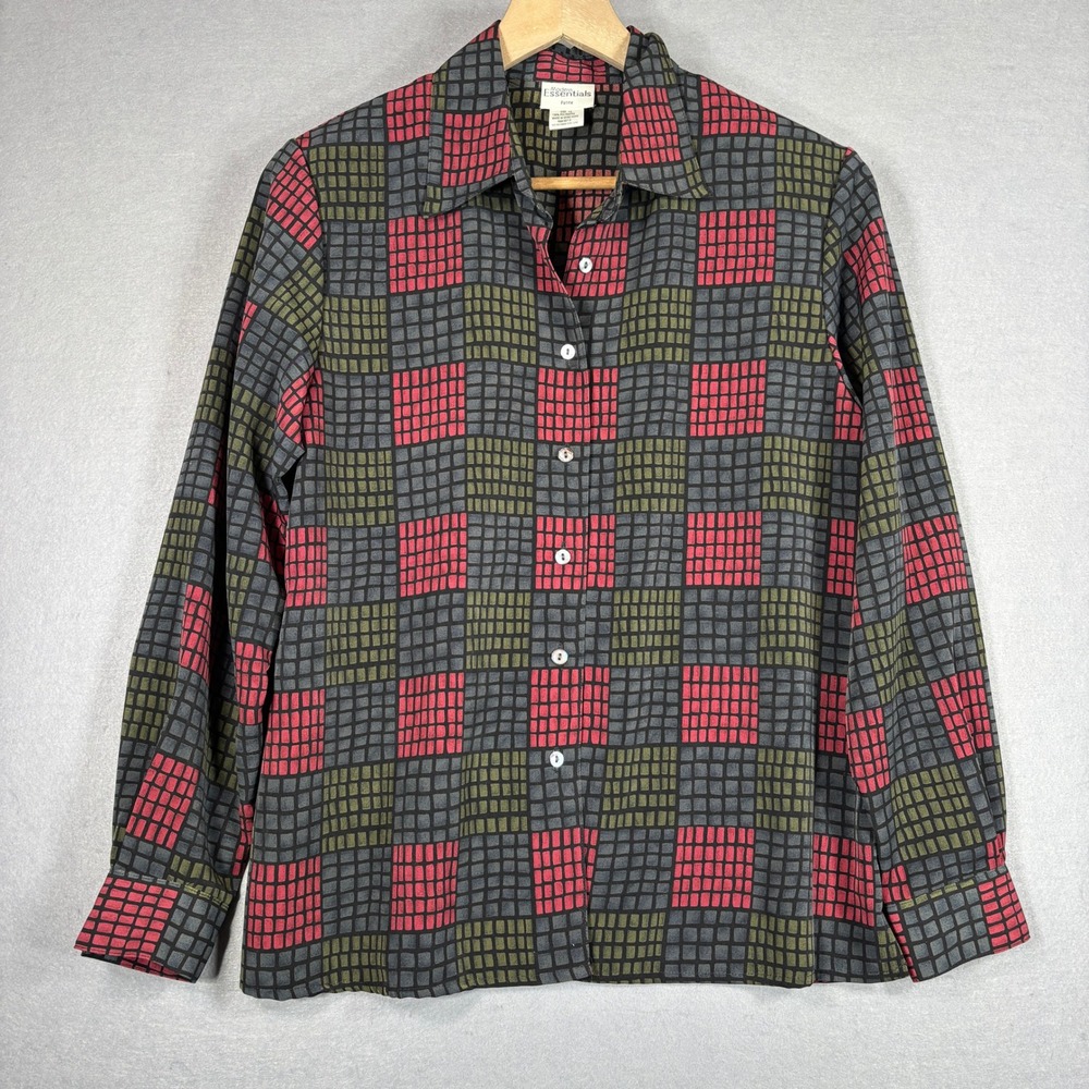 Modern Essentials Button Down Shirt Womens 10P Geometric‎ Patchwork
